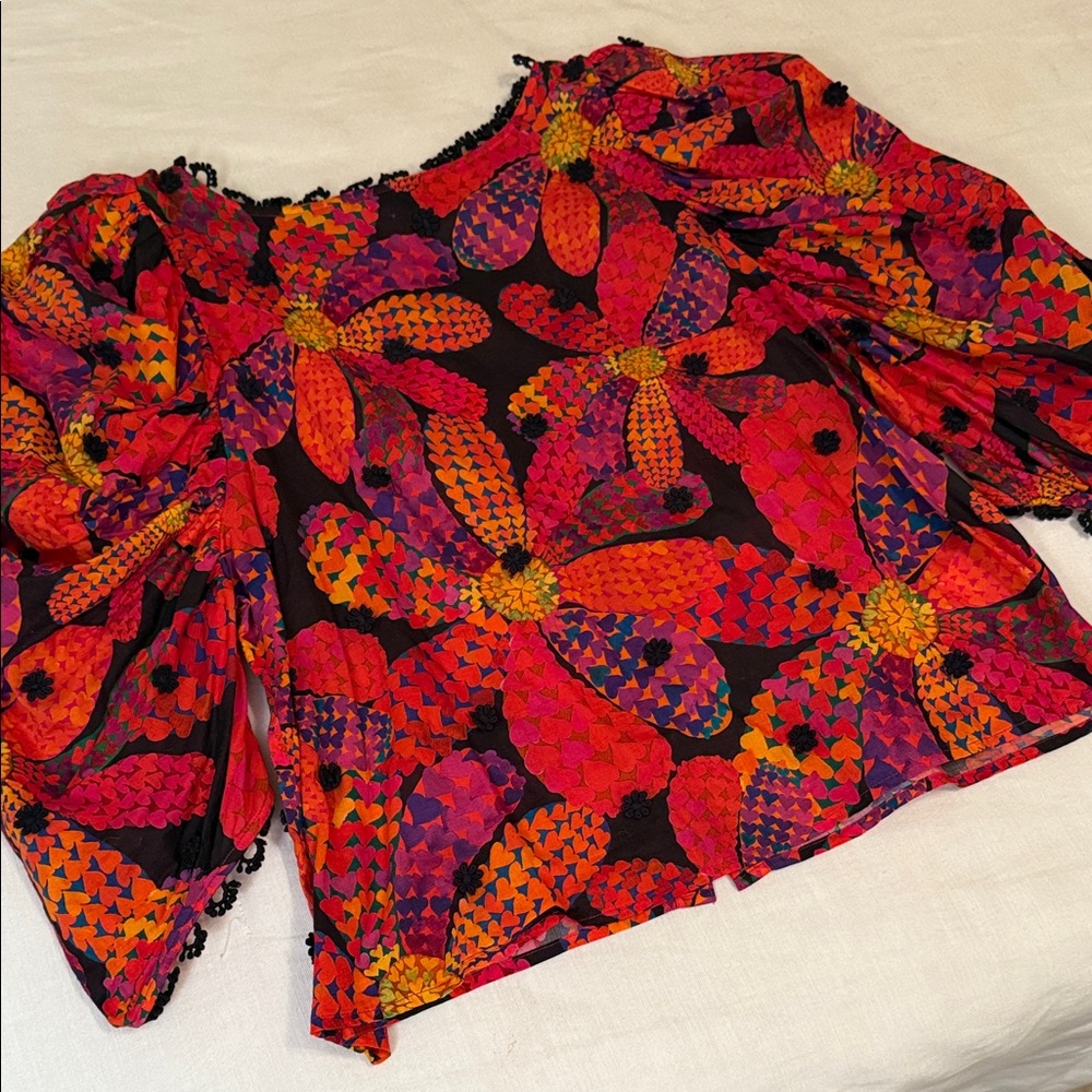 FARM Rio Red and Orange Floral Blouse